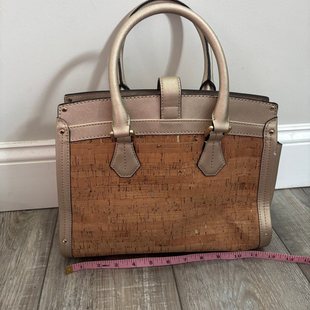 Calvin‎ Klein Satchel Bag Womens Medium Gold Cork Saffiano Trim Satchel - Picture 12 of 12